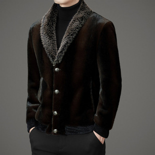 Mink Fleece Men's Fur Winter Green Collar Fur One Mid-Youth Fashionable Short Imitation Mink Jacket Coat