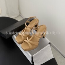 莞产高定高跟凉鞋外穿女小香风26S春夏绑带罗马高跟凉鞋时尚简约