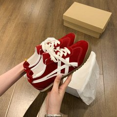 真皮美式复古软底内增高黄色德训鞋女2025新款运动休闲板鞋阿甘鞋
