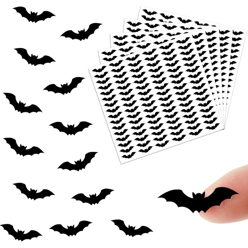Cross-Border Dark Style Halloween Bat Stickers Waterproof Synthetic Paper Black Bat Self-Adhesive Decorative Stickers