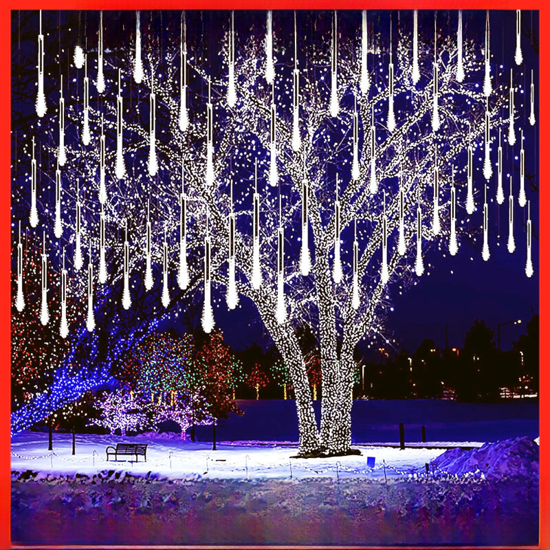 Led meteor shower light string outdoor hanging tree lights solar…