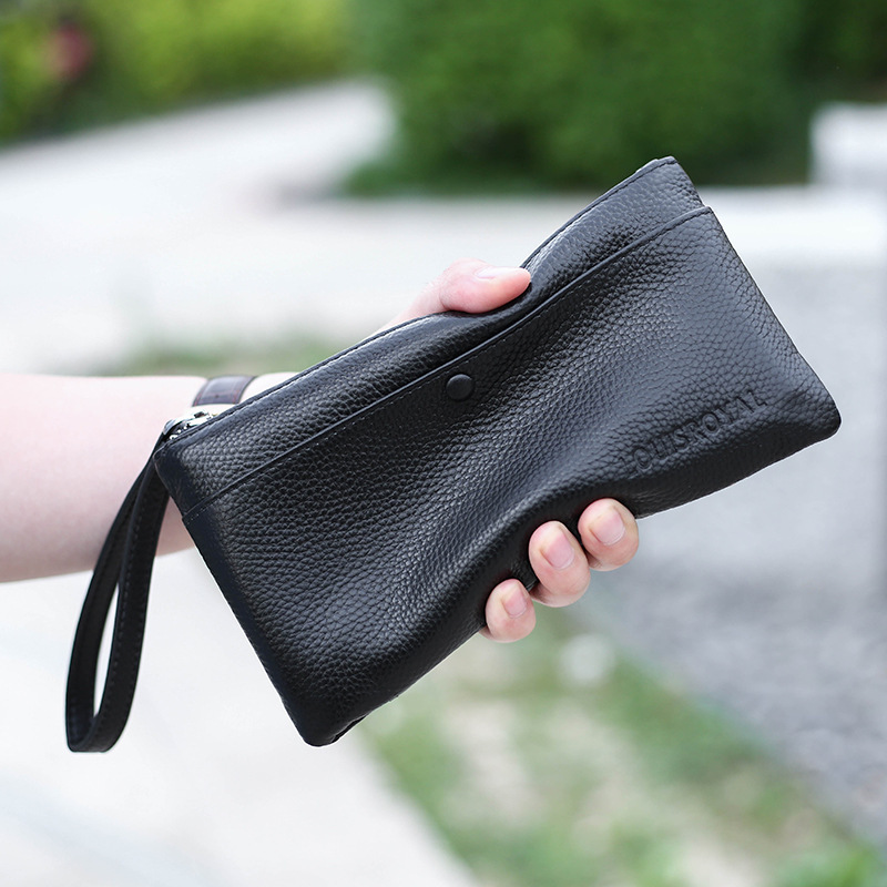 Men's Long Leather Clutch Bag Multi Compartment Mobile Phone Holder Stylish Simple Handbag Trendy_voghion.com