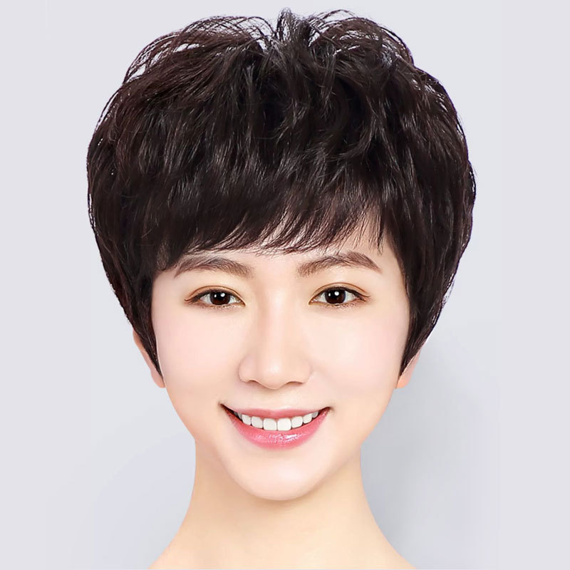 Wig Women's Short Hair Full Head Cover Mother's Real Hair Cover Fluffy Natural Fashion Textured Middle-aged and Elderly Wig Cover Wig Women's Short Hair Full Head Cover Mother's Real Hair Cover Fluffy Natural Fashion Textured Middle-aged and Elderly Wig Cover