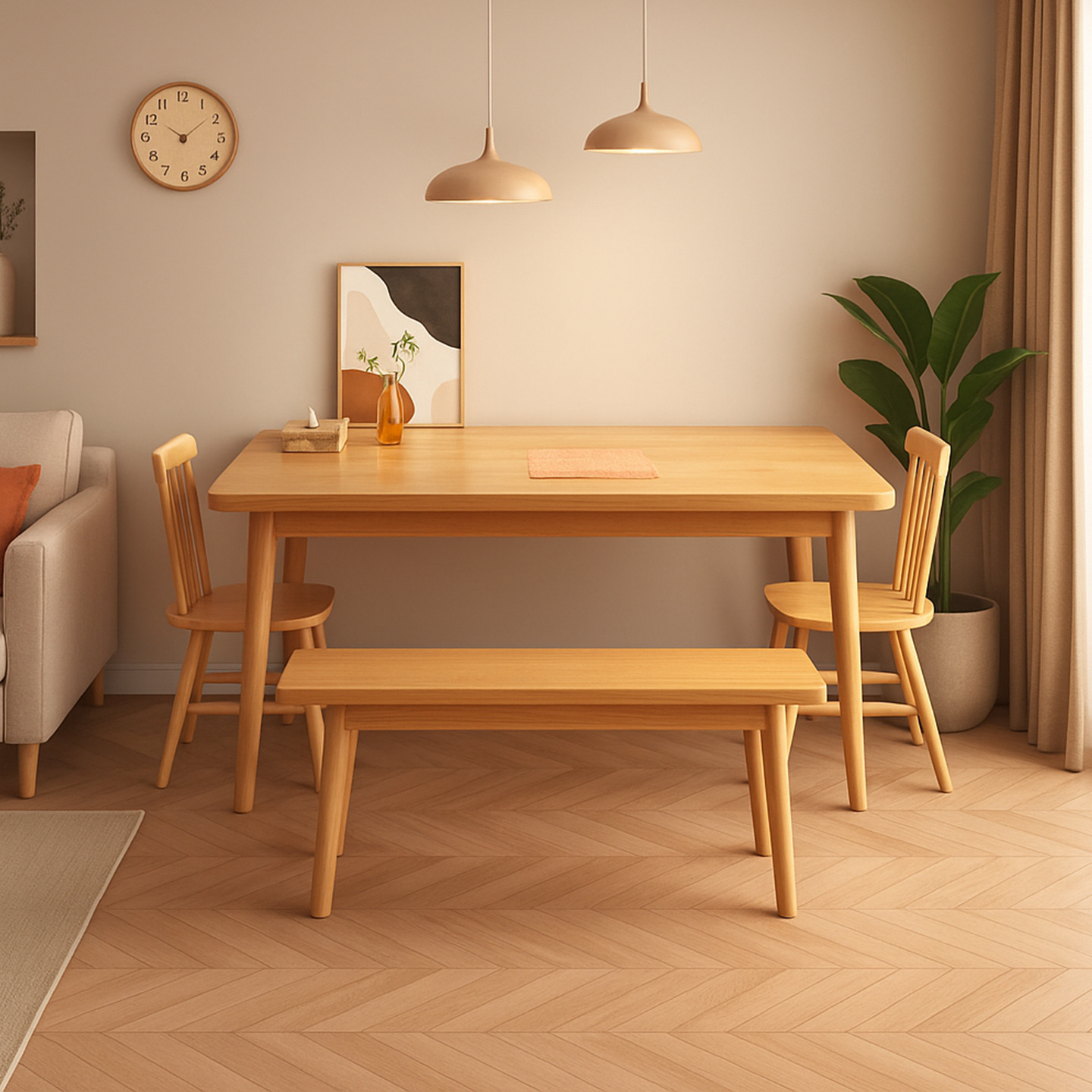 Mesa de comedor de madera maciza, mesa de comedor de estilo moderno y simple, mesa de comedor de estilo nórdico, mesa de comedor y silla de combinación de tabla grande y tabla larga