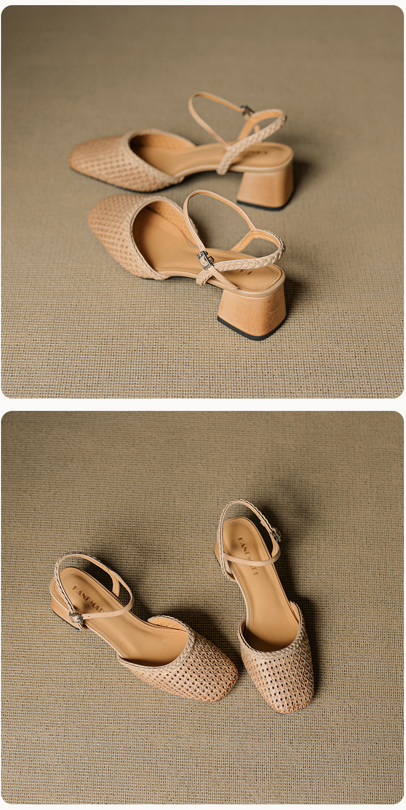 Giày sandal cao gót nữ quai ngang mũi tròn da bò, gót 5 cm — đen chi tiết 23