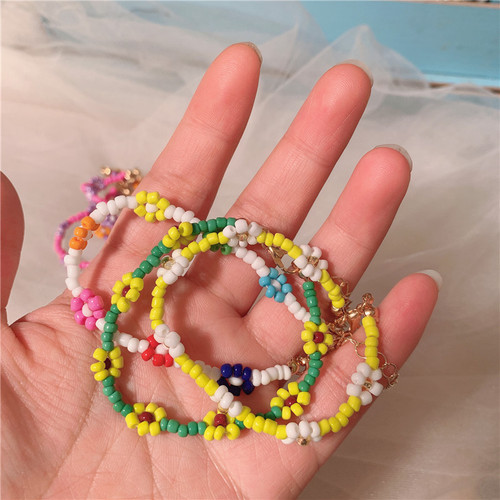 Korean retro colorful beaded bracelet Korean style girl's rice bead flower bracelet ins style Zouju hand jewelry for women