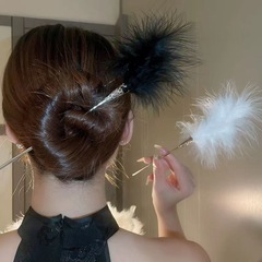 New Chinese-style feather tassel hairpin with a high-end, niche, and ethereal vibe, for updo hair combs, ancient-style, light luxury, fashionable hair accessories