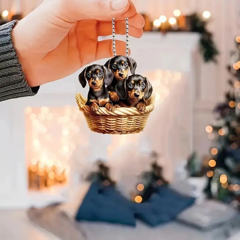 Cestas lindas perros colgantes 2D a través de espejos planos acrílicos nuevos colgantes de decoración de espejos retrovisores