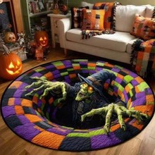 跨境圆形地毯客厅沙发耐脏卧室吊篮转椅脚垫万圣节感恩节卡通地垫