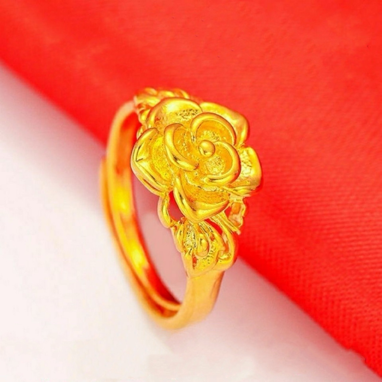 (2개) 오픈 컷 황동 금도금 반지 베트남 모래 금 숙녀 금도금 반지 오래 지속되는 컬러 꽃 반지 제조 업체 도매