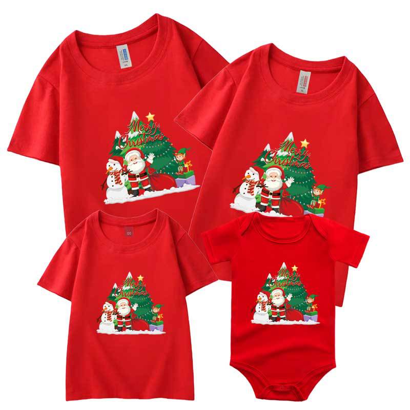 Mamá y papá niños familia desgaste Navidad dibujos animados Santa Claus impresión AliExpress europeo y americano padre-niño desgaste manga corta t
