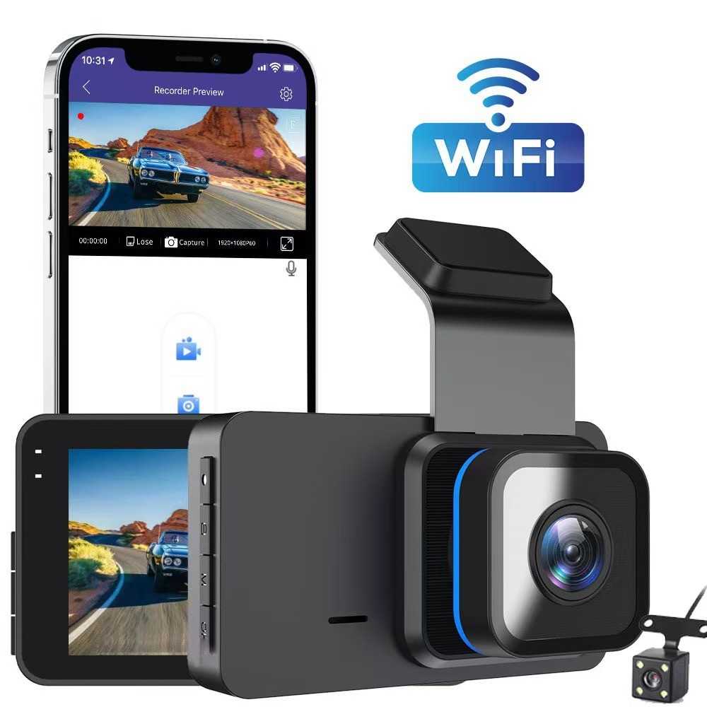 Cross-Border 3inch Dual-Camera Dash Cam with High-Definition Night Vision, Wifi, Front and Rear Dual Lenses, Reversing Image, and Mobile Phone Connectivity