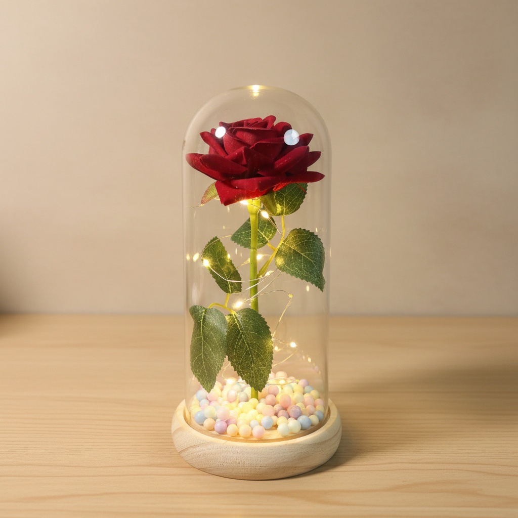 Simulación transfronteriza rosa inmortalidad flor cubierta de vidrio decoración de cumpleaños Qixie 520 Día de San Valentín regalo creativo del Día de la Madre