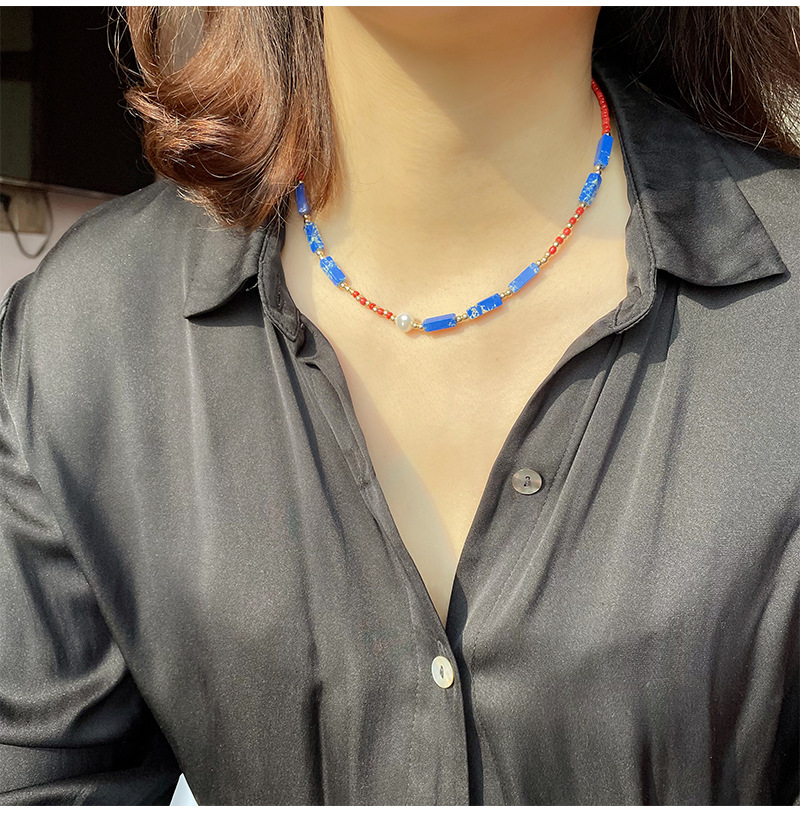 Fashion Color Block Beaded Glass Inlay Artificial Pearls Womenu0027S Necklace