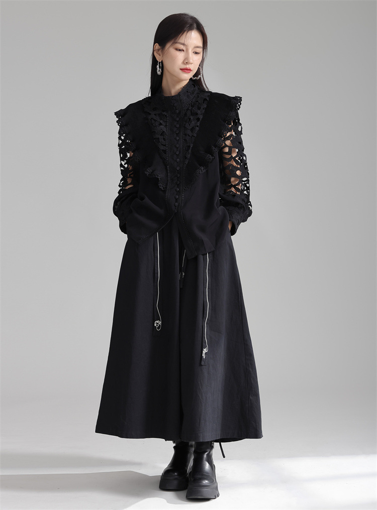 法米姿 早春新款宫廷风法式刺绣镂空衬衫显瘦别致立领上衣