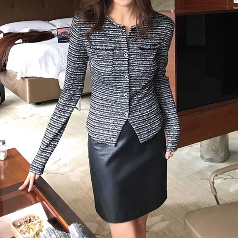 In-Stock Manufacturer Wholesale Tweed Jacket for Women, Slim Single-Breasted Short Long-Sleeve Top for Women