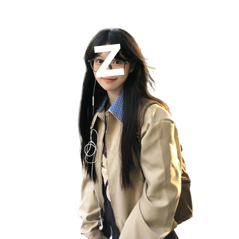 格子拼接翻领外套女春秋2025新款宽松休闲短款男女款工装夹克上衣|undefined