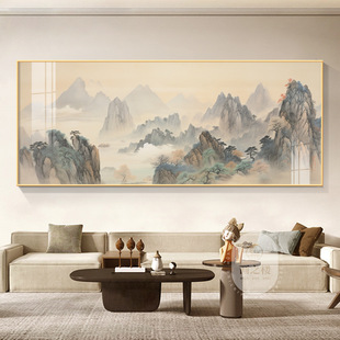 水墨山水画办公室西墙客厅挂画新中式沙发背景墙壁画靠山图一整幅-阿里巴巴