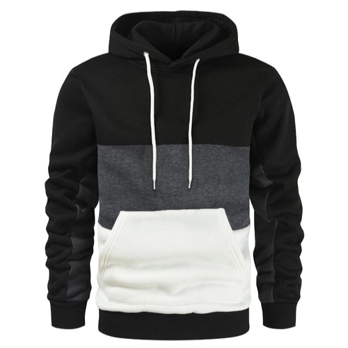 New Autumn/Winter Men's Fashion Color Block Hooded Sweatshirt, Hot Selling Western Men's Striped Hooded Sweatshirt