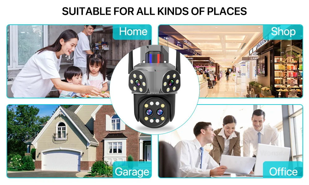 Echte 4-Linsen-Überwachungskamera mit 8010k-fachem Zoom, Nachtsicht, HD-Fernbedienung und intelligentem WLAN-Monitor_voghion.com