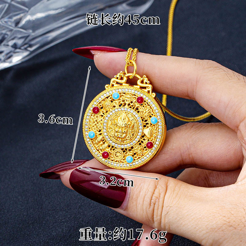 X4274 Collar del Dios de la Riqueza Amarillo con Brújula de los Ocho Tesoros-Cadena Chopard
