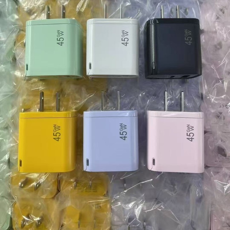 跨境手机充电头快充双口彩色马卡龙带灯PD45W氮化镓充电器速充|undefined