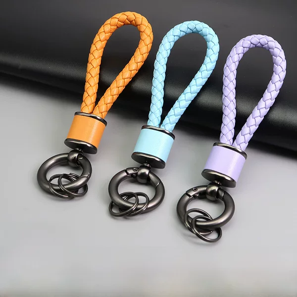 Cute ins Internet Celebrity Car Keychain Pendant Creative Korean Bag Hanging Ornaments Woven Leather Rope Key Chain Wholesale