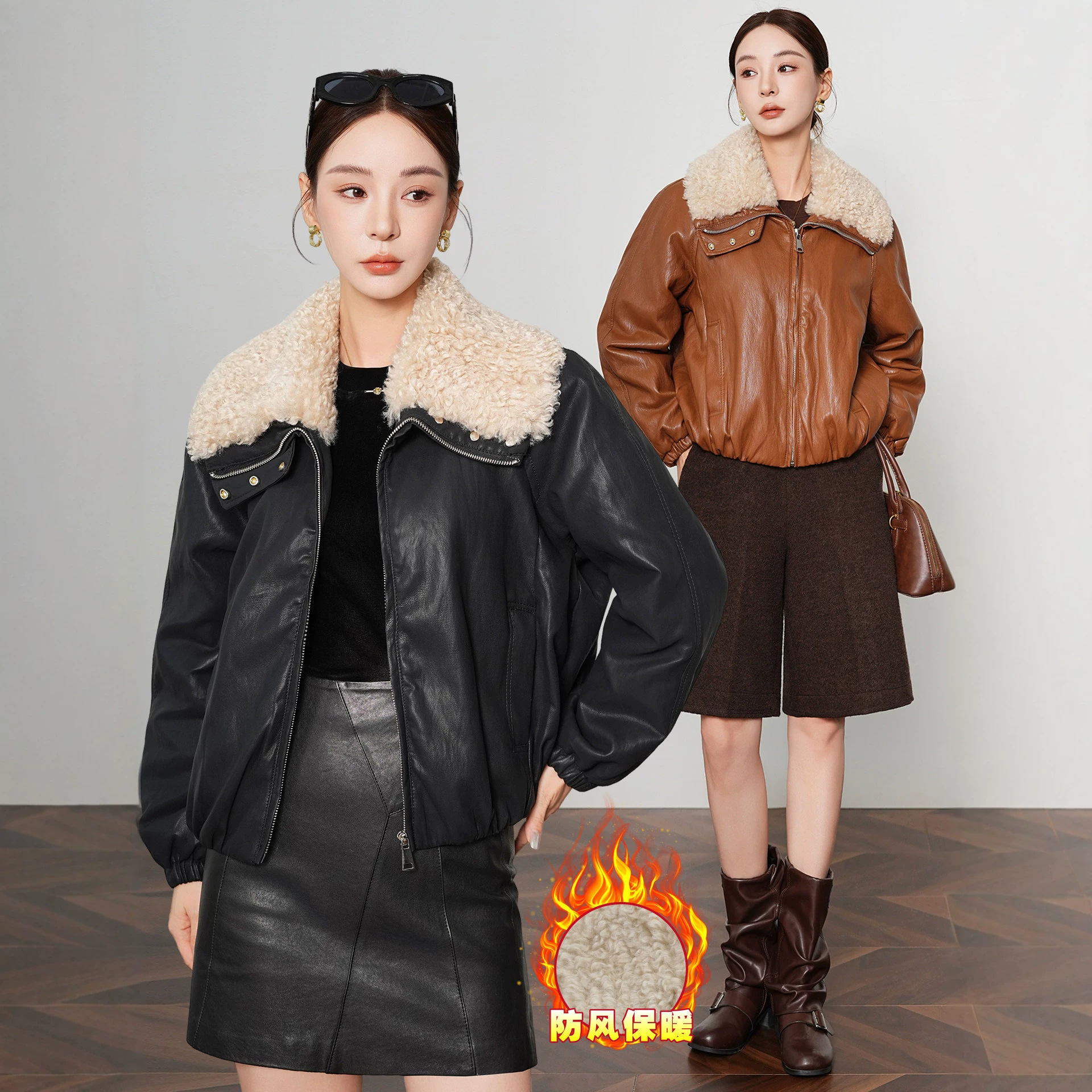 Authentic Haining fur-lined leather jacket for women, 2026 new style, short, thickened, warm outerwear, sheepskin jacket, winter trend