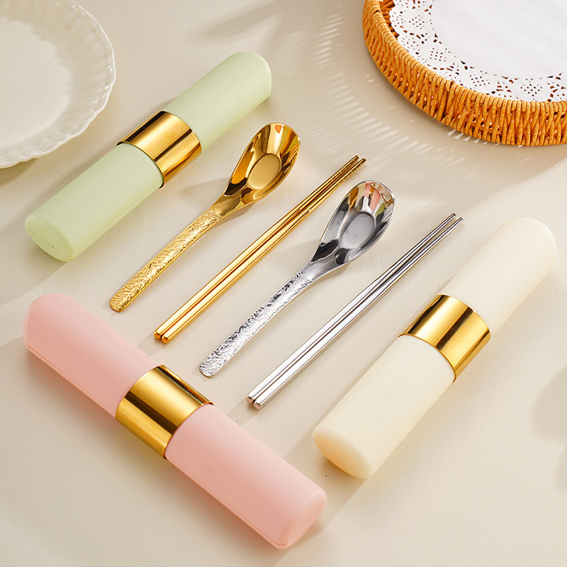 Hammer Spoon Stainless Steel Portable Tableware suit Student Spoon Storage Box Titanium Work Outdoor Spoon Chopsticks suit
