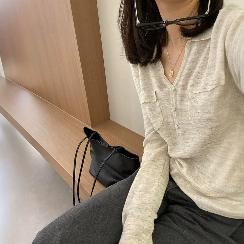Sunday Henry Collar Long Sleeve Knit Sweater 26 Early Autumn Relaxed Loose Fit Old Money Style Simple Versatile Sweater