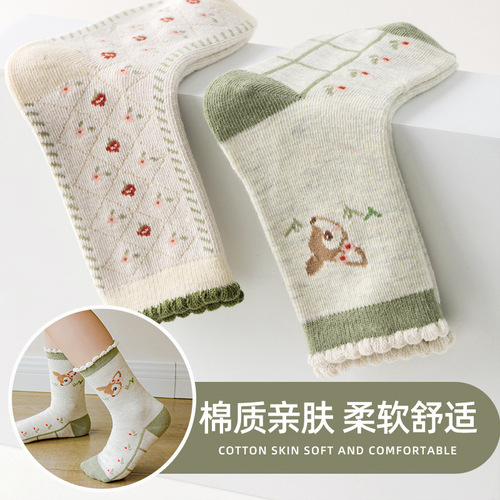 Minliu  Autumn and Winter Children's Socks Wholesale Autumn Cartoon Cute Bear Middle and Large Children Cotton Socks Baby Socks Wholesale