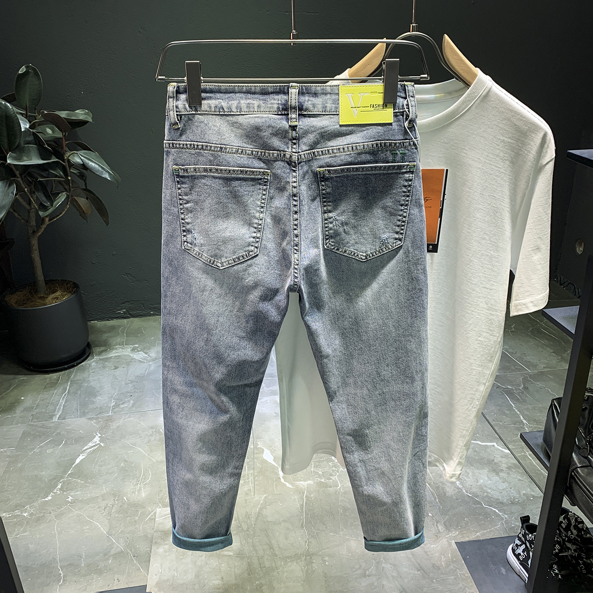 Jean délavé haut de gamme pour hommes, nouvelle marque tendance, élastique, fuselé, polyvalent, coupe ajustée, épais, printemps et automne_voghion.com