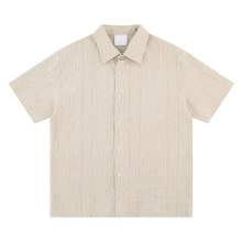 镂空透气vintage小众ins国潮休闲个性设计感纯色宽松亚麻短袖衬衫