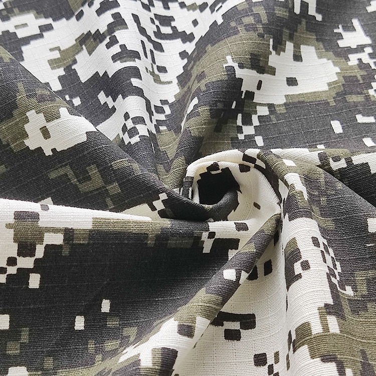 Fabrica de algodón orgánico de Shaoxing uniformes tela de impresión de camuflaje