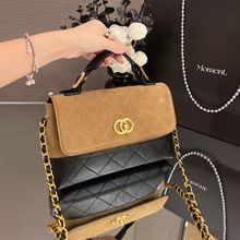 新品质感复古麂皮绒包包女菱格链条腋下包新款百搭单肩斜挎包