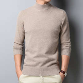 冬季男士针织毛衣纯色半高领男青年修身打底衫男装毛线衣一件代发
