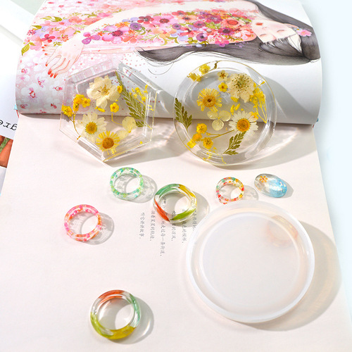 Floral DIY crystal glue mold dish mold hexagonal round resin gypsum storage box silicone mold
