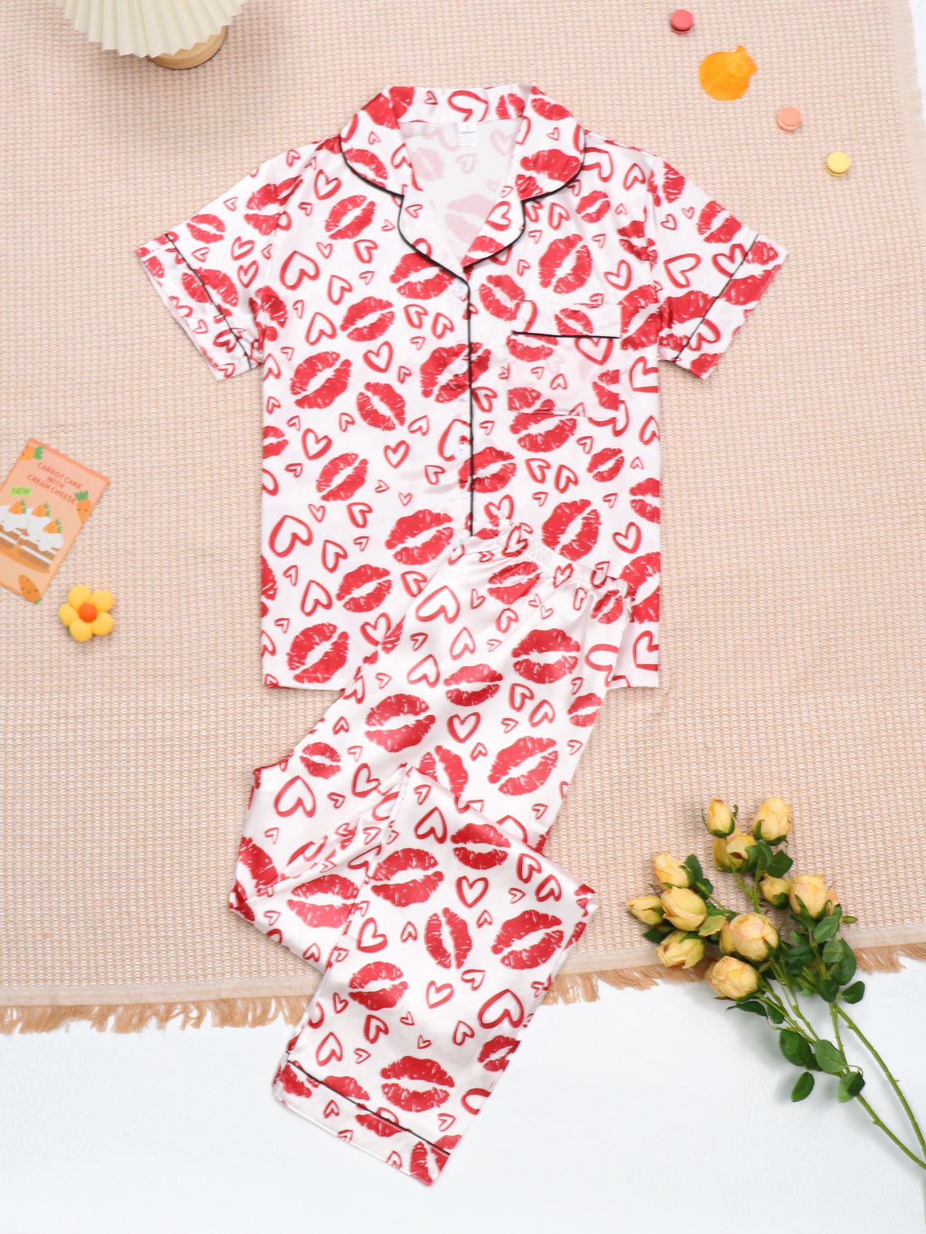 Pijamas de satén ropa para el hogar Amazon ropa de mujer europea y americana seda artificial pijamas de manga corta para mujer ropa de aire acondicionado de verano