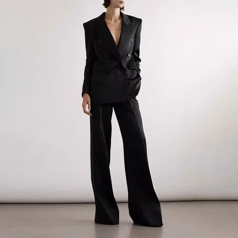 Blazer Cruzado para Mujer de Seda de Morera, Manga Larga, para Primavera y Otoño