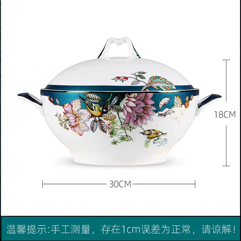 Porcelain tableware (Tangshan), bone‑china enamel, floral pattern, assorted serving pieces