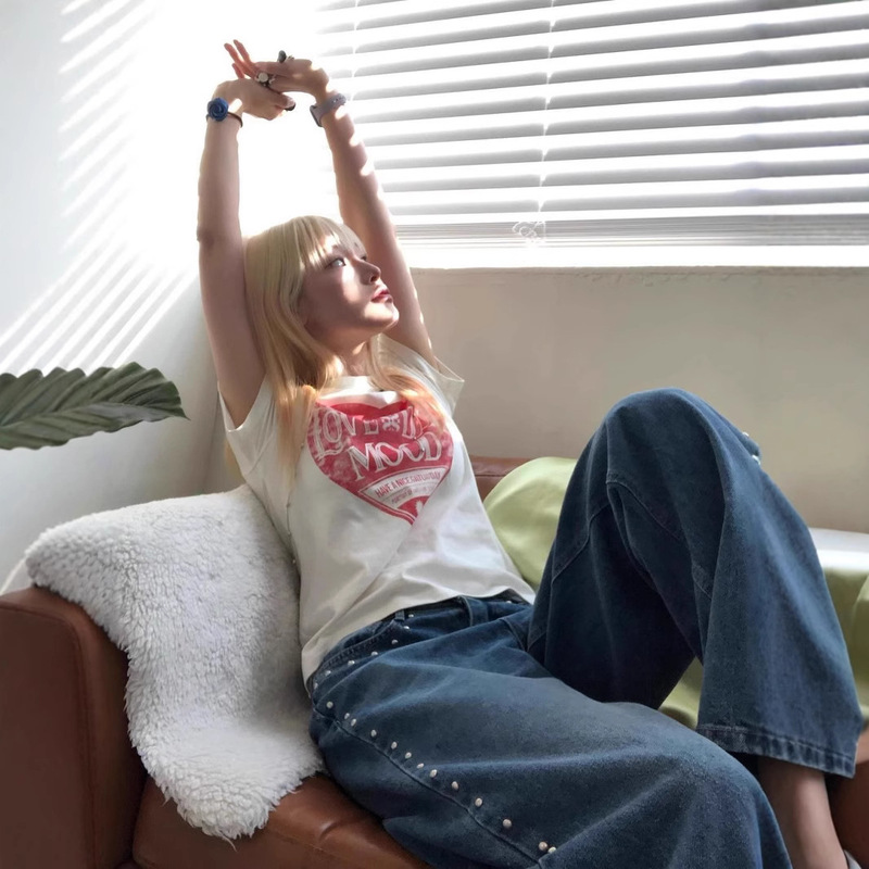 American Retro White T-shirt Women's Summer Shoulder Short-sleeved Design Niche Hot Girls Slim-fit Slim-fit Short Top