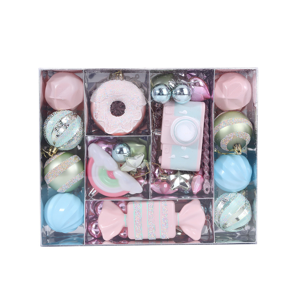 Transfronterizos nueva decoración de Navidad pintada caja de bolas de Navidad macaron caramelo arco iris colgante accesorios de bola de forma especial