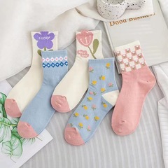 襪子女春季中筒女襪ins潮韓版百搭堆堆襪透氣吸汗學院風長襪批發