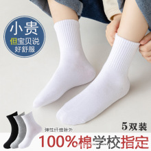 儿童白色袜子春秋薄款纯棉男童女童春秋中筒大童透气中小学生白袜