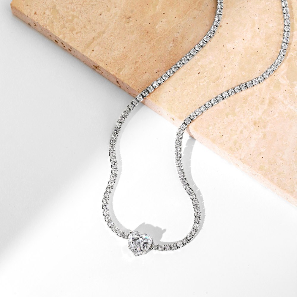 15g Weight Zircon, High Carbon Diamond Inlay Material Necklace Classification 925 sterling silver Chain Material 1 Piece Quantity Holiday, Tea Party Occasion 925 Sterling Silver Material Heart Shape, Rectangle Pattern Women's Gender Inlay Design Simple Style, Shiny Style 925 Sterling Silver Zircon High Carbon Diamond Inlay Heart Shape Rectangle Necklace 37