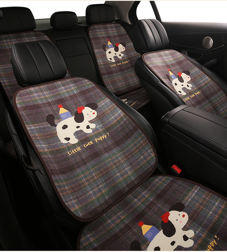 Blue and Gray Crayon Dog Car Seat Cushion, Suitable for All Seasons, Breathable and Non-Slip in Summer, Cartoon Cute Seven-Piece Set