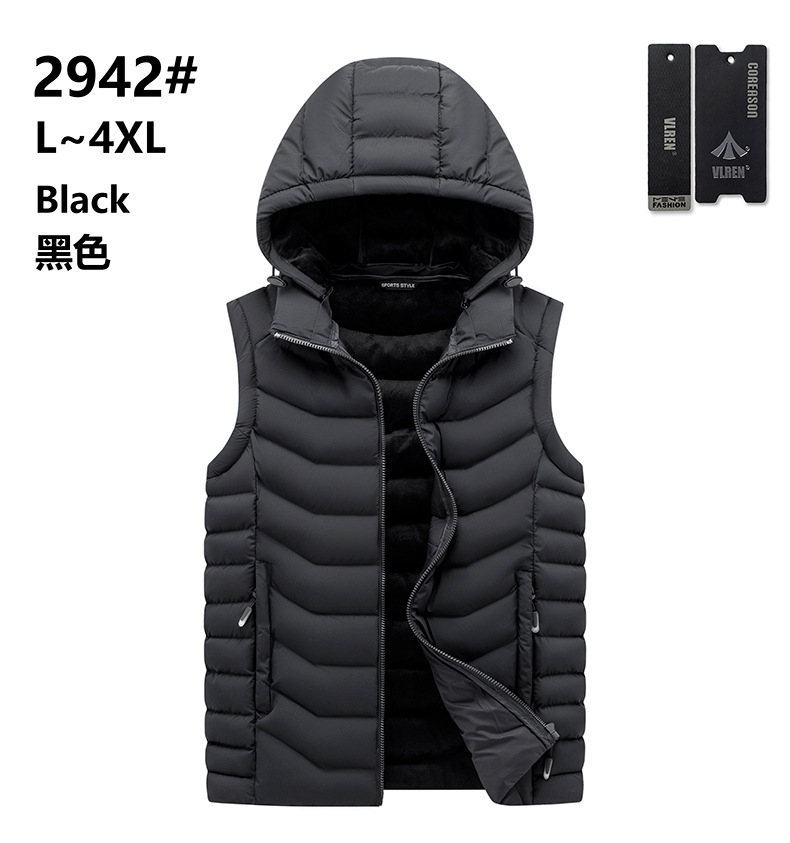 Chaleco de hombre transfronterizo moda casual costilla Chaleco de algodón con capucha desmontable color sólido fábrica Comercio exterior chaleco al por mayor