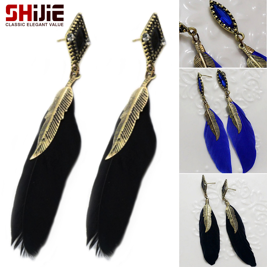 Fashionable ethnic retro blue black earrings