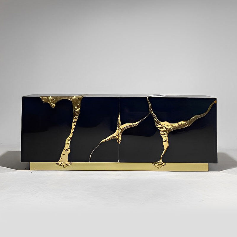 Italian Light Luxury Sideboard High-End Designer Stainless Steel Solid Wood Wall-Mounted Villa Mansion Entrance Decorative Cabinet