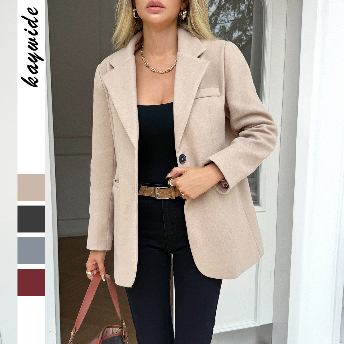 Cross-Border European and American French Vacation Pure Color Long-Sleeved Suit Jacket Women's Clothing 2025 Autumn and Winter Amazon Foreign Trade Independent Station